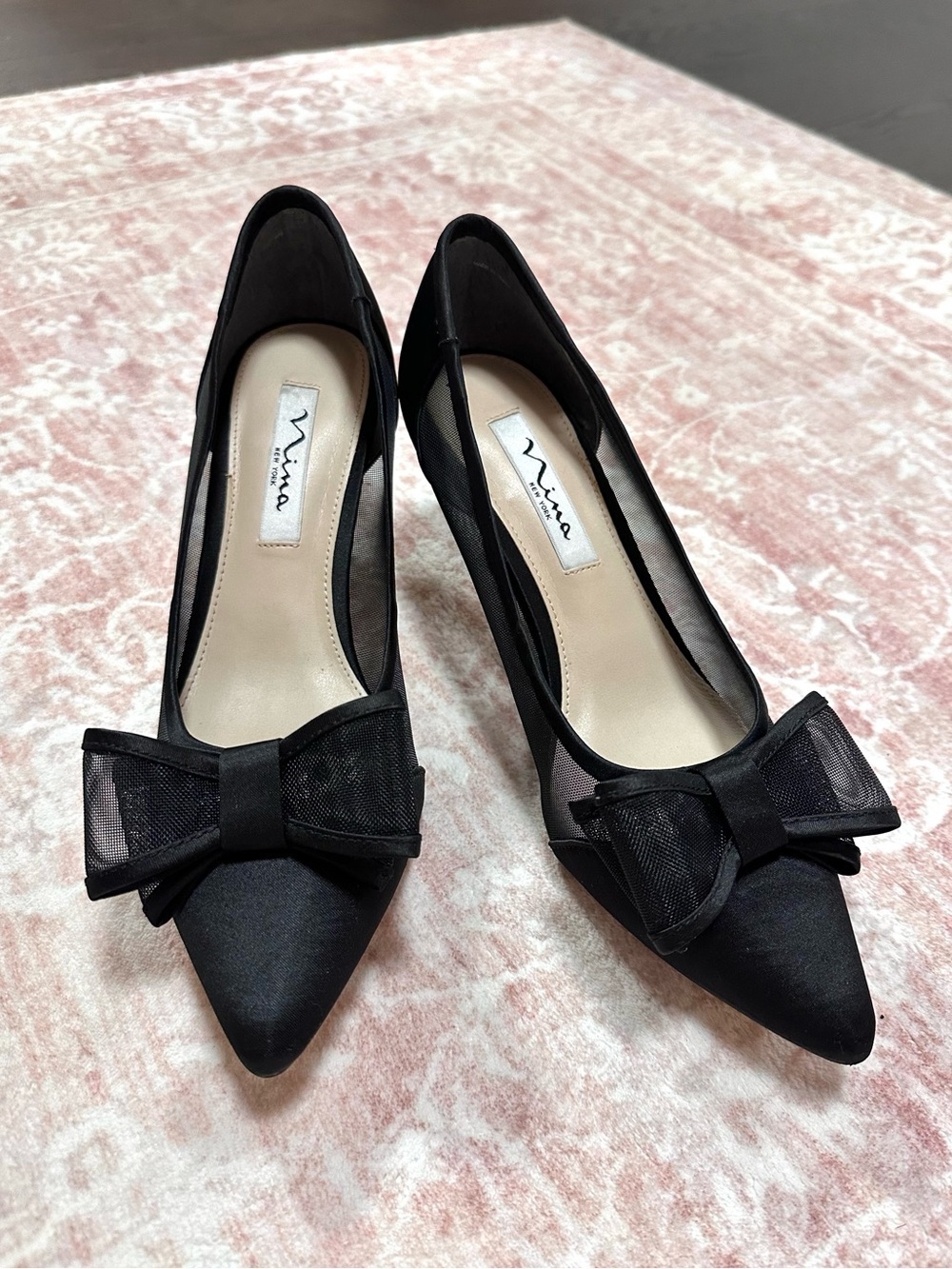 Nina 🖤 Satin & Sheer Bow Pointed Heels - Picture 3 of 10